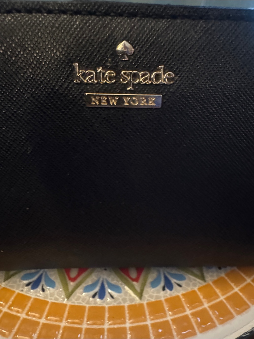 kate spade black leather continental wallet with gold logo - Picture 2 of 4